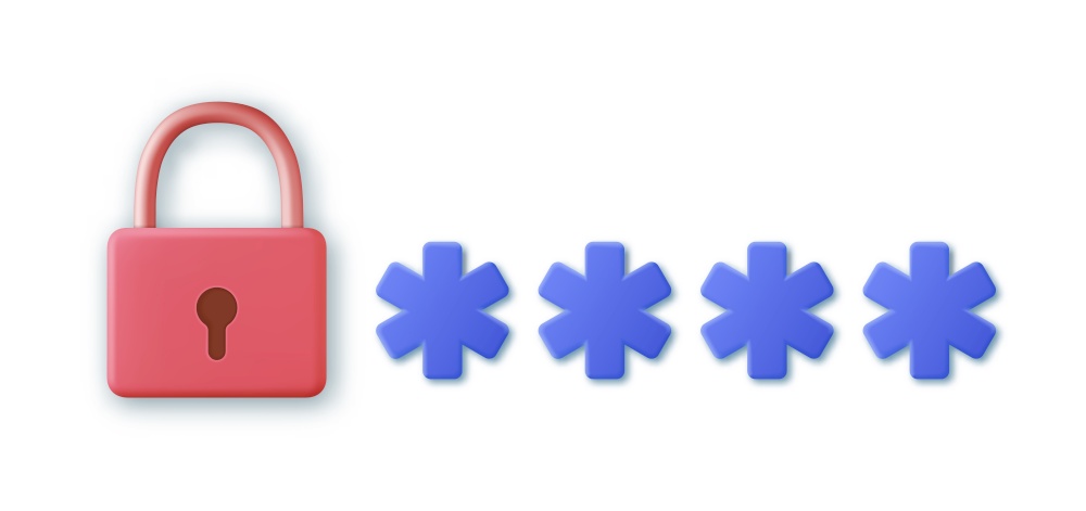 3d Password protected icon. secure login concept. 3d rendering. security concept padlock login password. Otp code, account verification, online access, secure concept.Vector illustration. 3d Password protected icon.