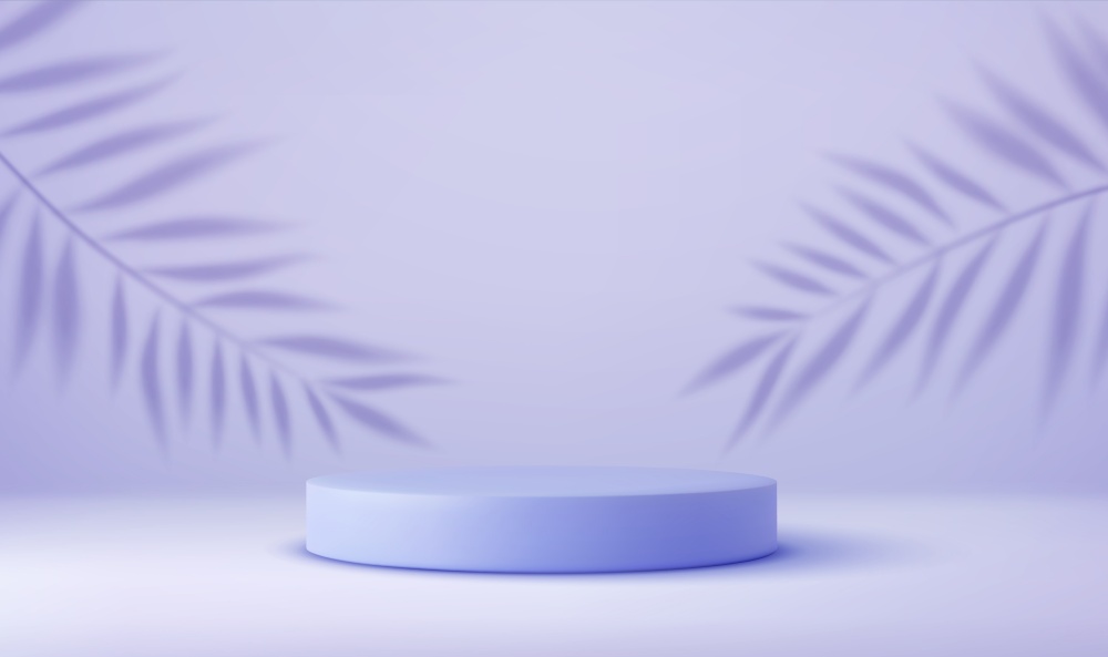 3d product podium and tropical palm leaves shadow on background. Background for product presentation. Cosmetic background for product, packaging presentation. 3d rendering. Vector illustration. product podium and tropical palm leaves