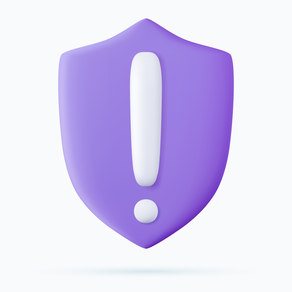 3d Security guard shield exclamation icon. concept for cyber safety protection. 3d rendering. Vector illustration. 3d Security guard shield exclamation icon