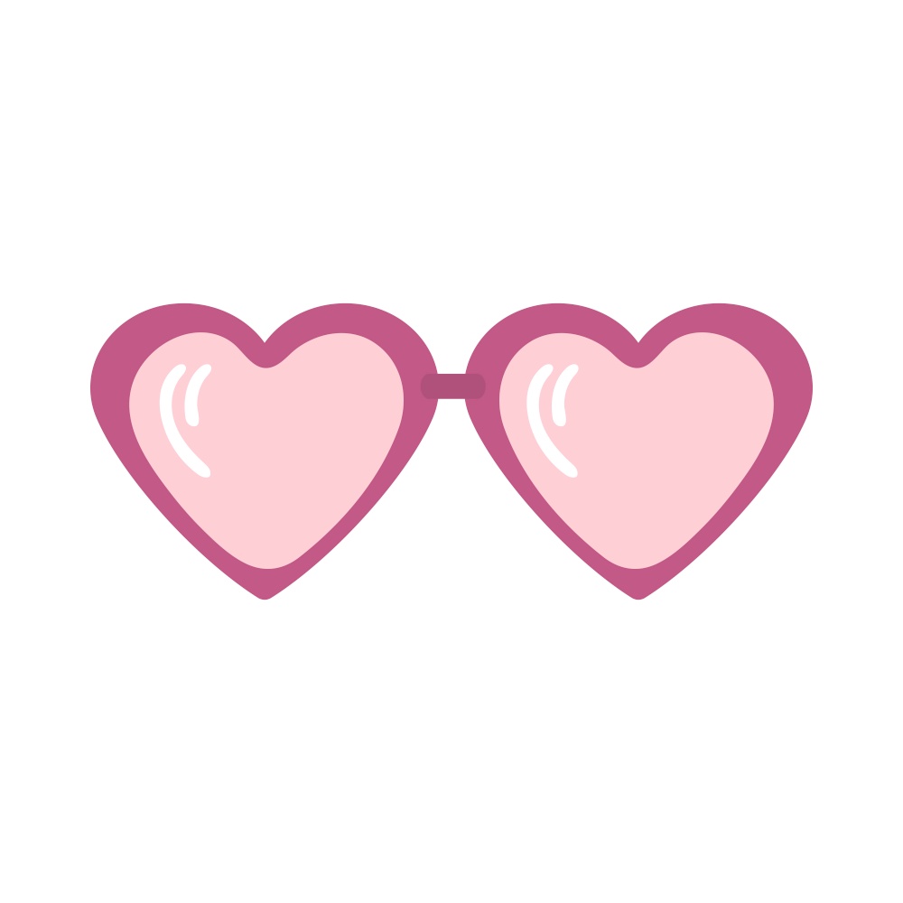 Valentine&rsquo;s day pink heart shape eyeglasses. Festive design element for the valentine holidays, events, discounts, and sales. Vector illustration.