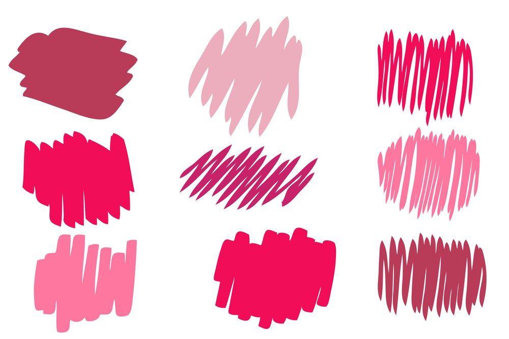 Collection of handdrawn pink and magenta spots and strokes. Great design for any purposes. Isolated vector illustration.