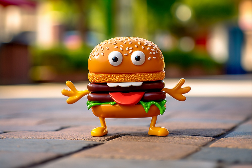 cute smiling burger character, AI Generative