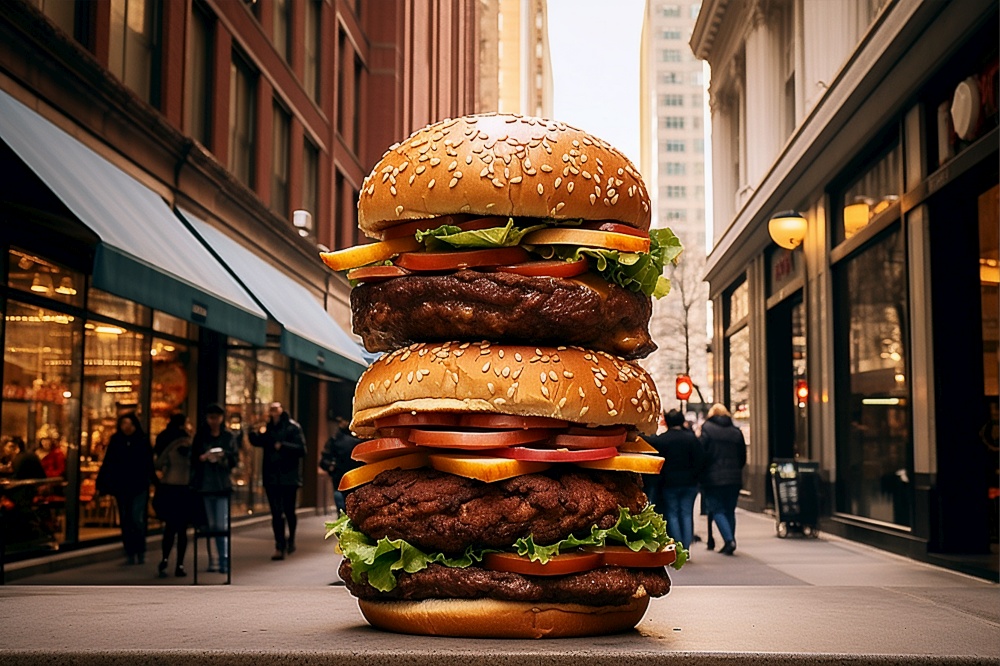 Giant burger in city, AI Generative