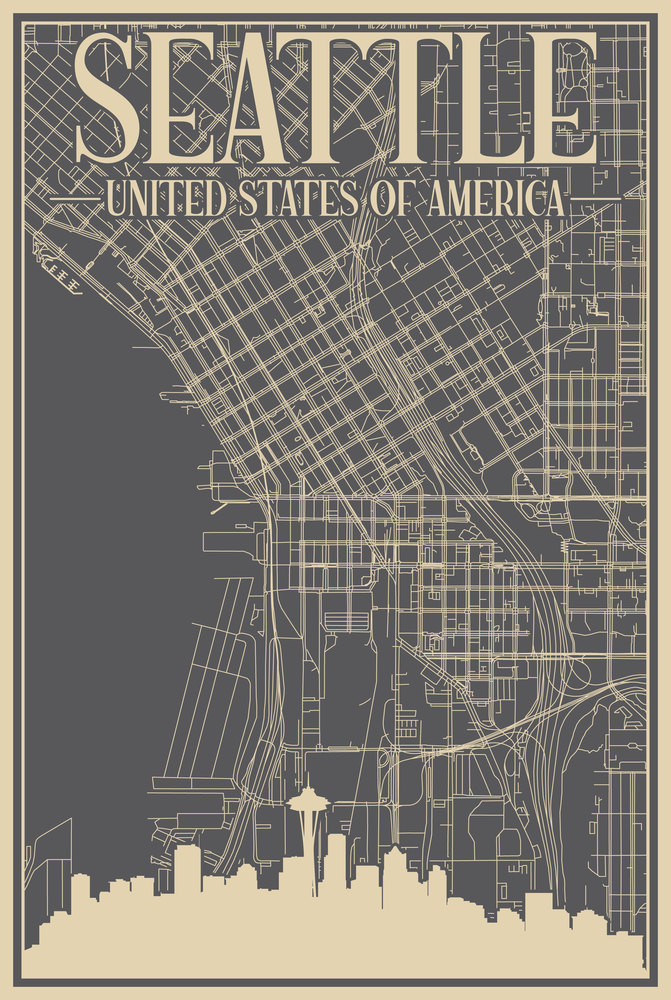 Road network poster of the downtown SEATTLE, UNITED STATES OF AMERICA