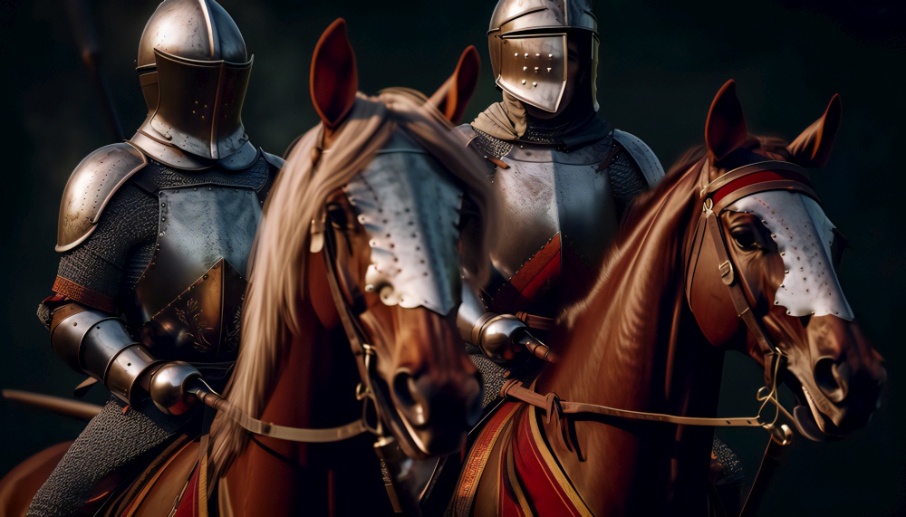 mediaeval knights on horsebacks. Generative ai art. mediaeval knights on horsebacks. Generative ai
