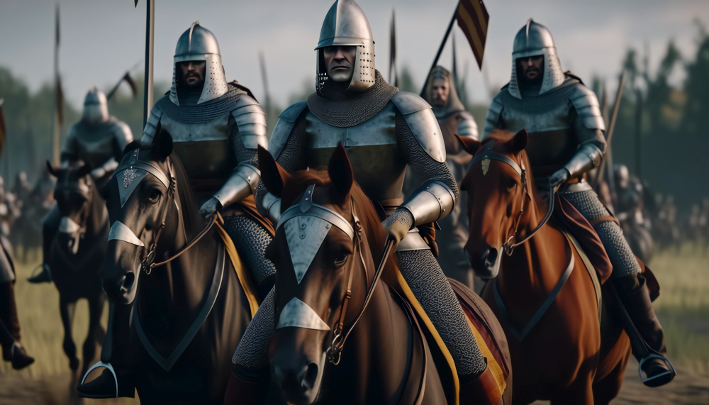 mediaeval knights on horsebacks. Generative ai art. mediaeval knights on horsebacks. Generative ai