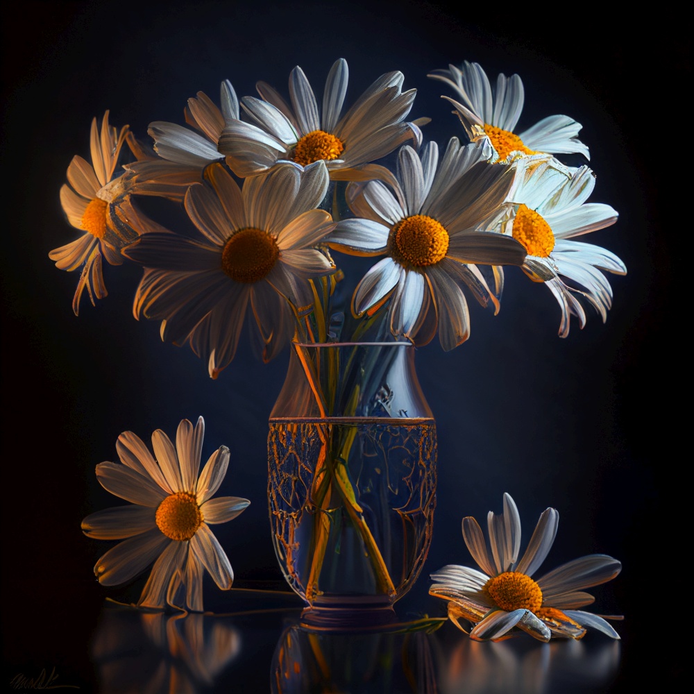 Realistic bouquet of daisies in a vaseillustration. AI generated.