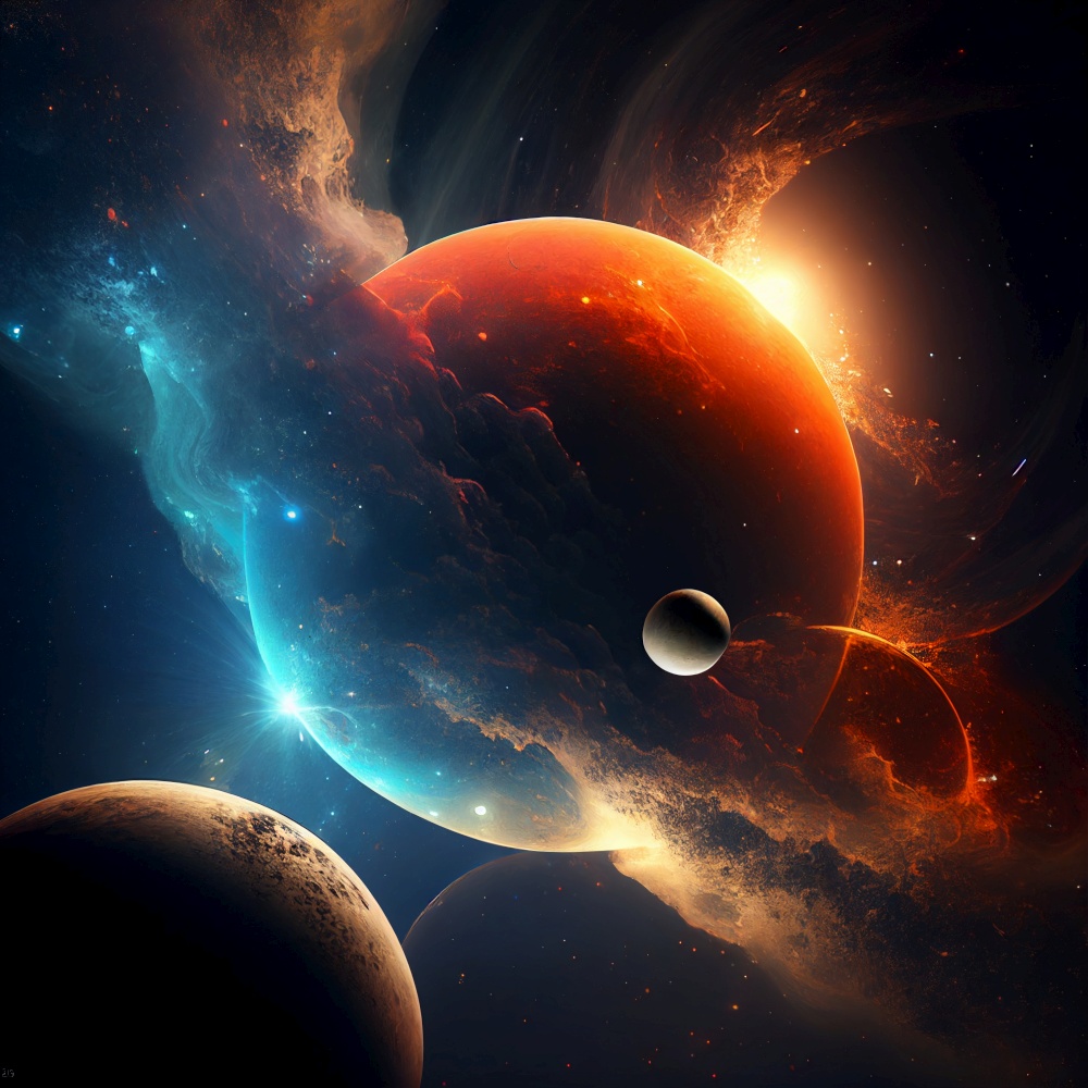 Planets in space illustration. AI generated.