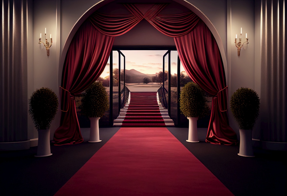 VIP luxury entrance with red carpet illustration. AI generative.