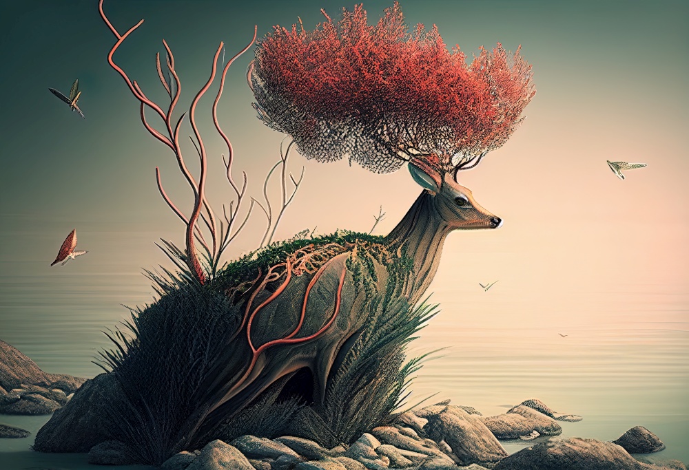 Roe nature illustration. AI generative.