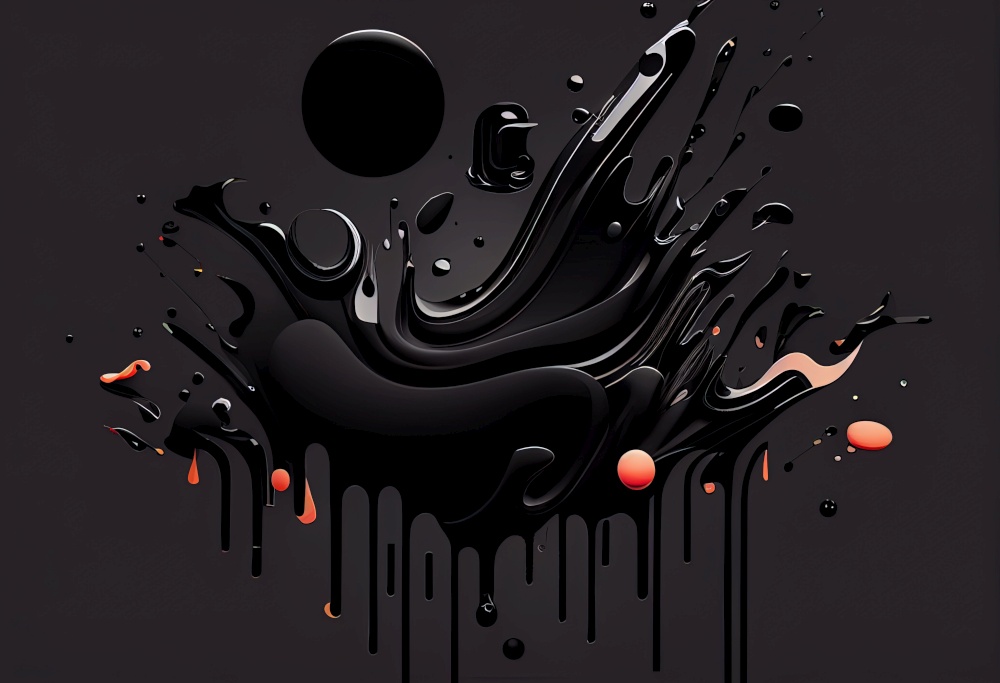 Random abstract liquid organic black irregularillustration. AI generative.