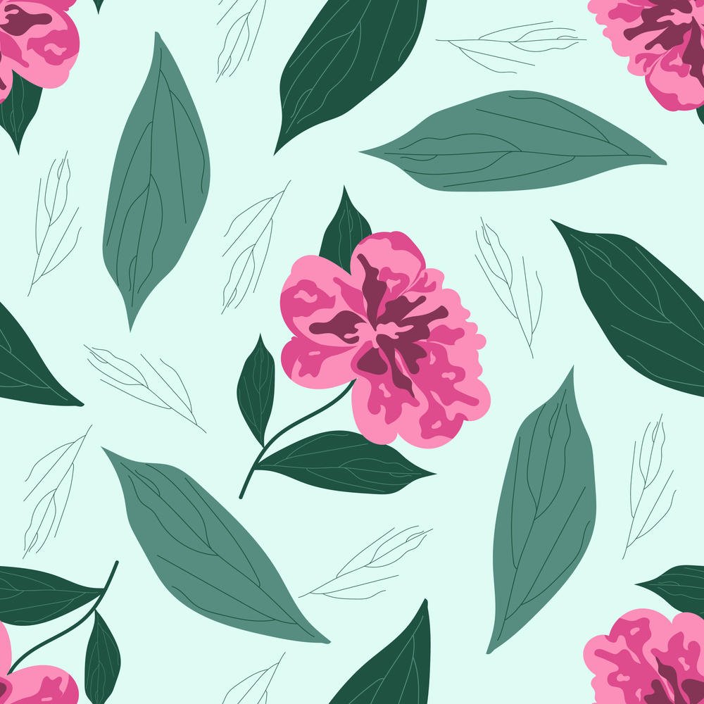 Pink spring flower with leaf seamless pattern Vector Image