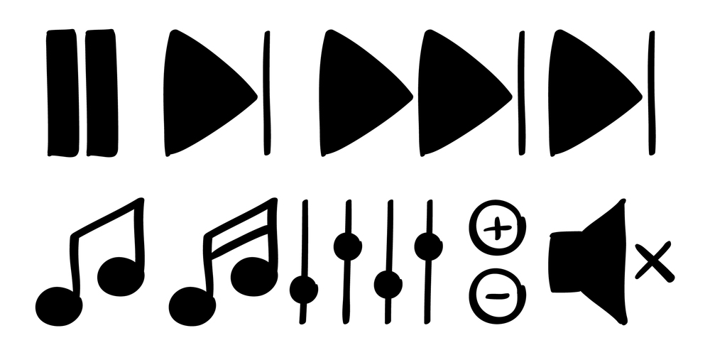 Hand drawn set of music controls Royalty Free Vector Image