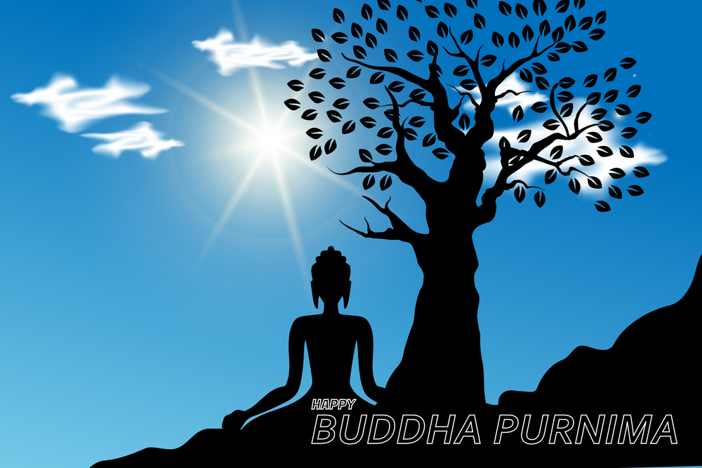 Buddha meditating under the tree Royalty Free Vector Image