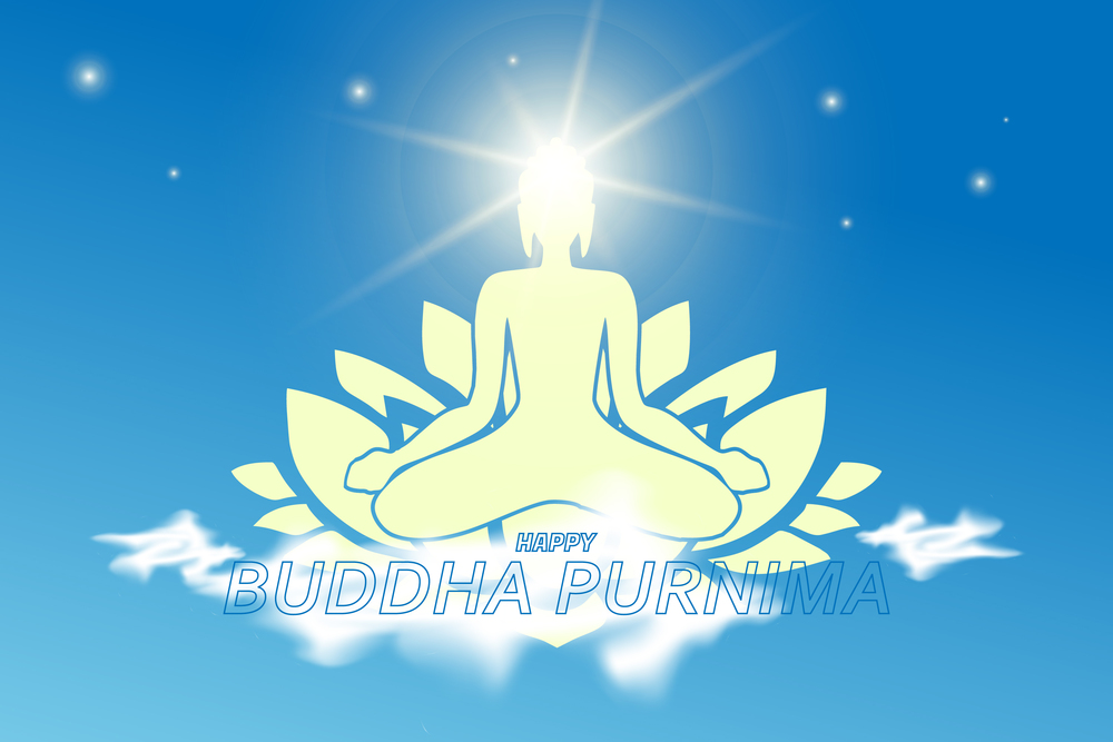 Meditating buddha on cloud and lotus flower Vector Image
