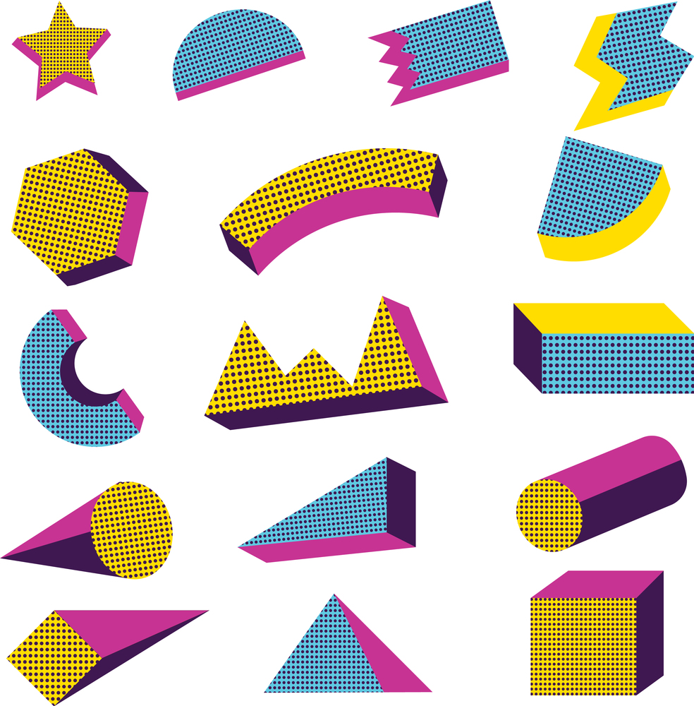 Retro 3d geometric shapes collection Royalty Free Vector
