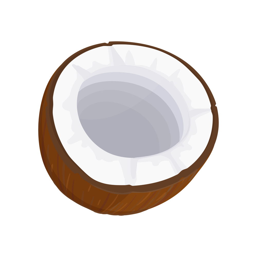 Split the coconut in half. Cartoon coconut icon. Coconut milk.
