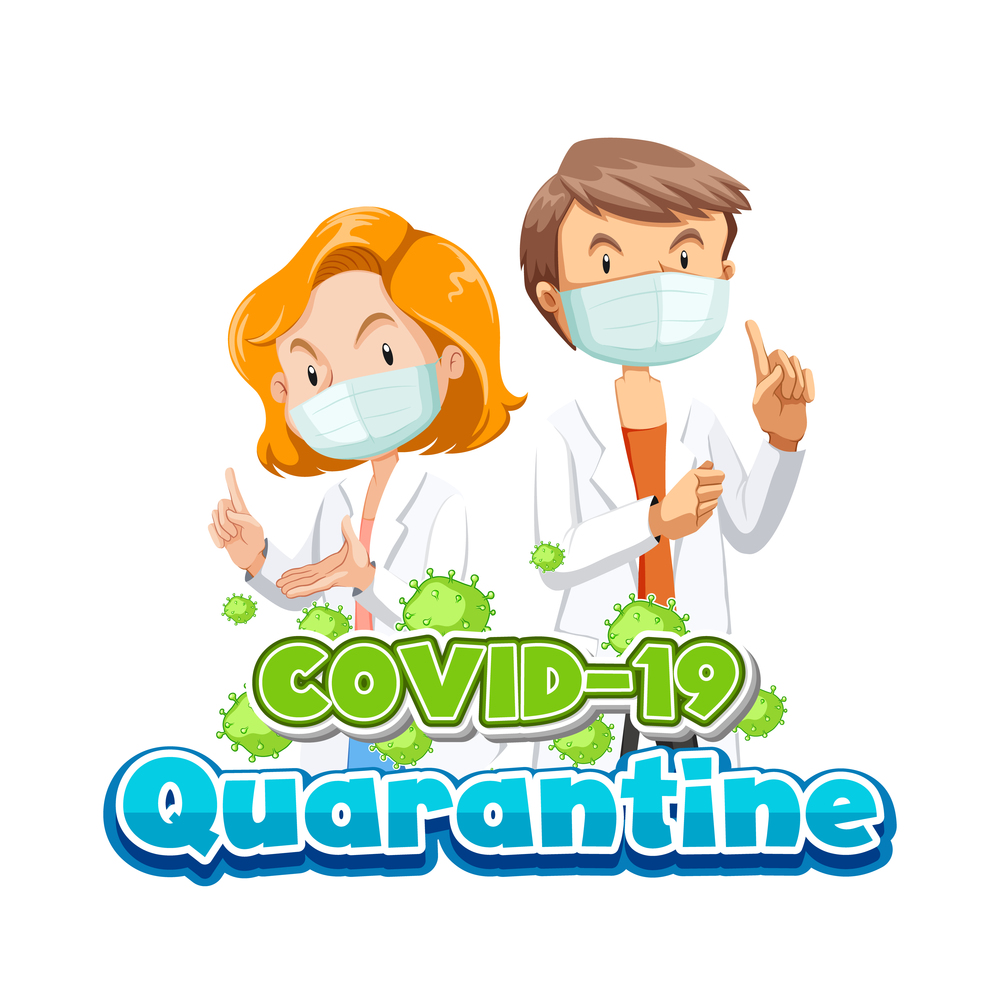 Cartoon coronavirus poster with doctor wearing mask