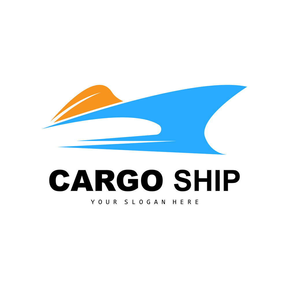 Cargo Ship Logo, Fast Cargo Ship Vector, Sailboat, Design For Ship Manufacturing Company, Waterway Sailing, Marine Vehicles, Transport, Logistics