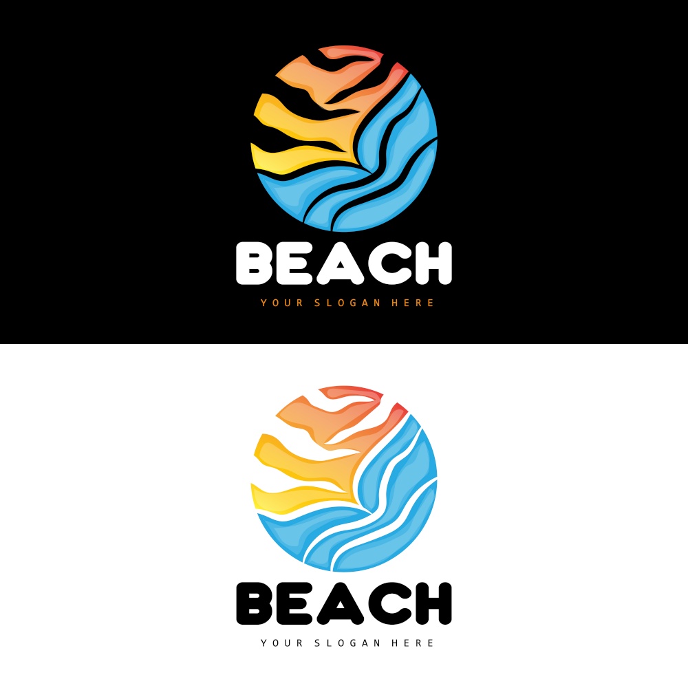 Sunset Logo, Beach Design, River And Sun Illustration, Vector Enjoying The Twilight