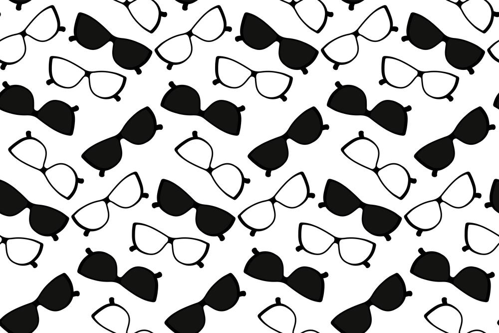 Endless pattern of sunglasses in black and white. Abstract background texture. Hello summer. Isolate. Good for wrapping, wallpaper, price tag or label, poster, banner, brochure or web. Vector. EPS.