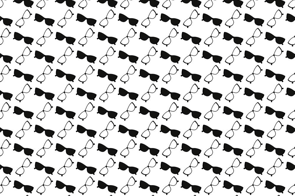 Seamless pattern of sunglasses in black and white color. Abstract background texture. Happy Glasses day. Isolate. Good for wrapping, wallpaper, price tag or label, poster, banner, brochure or web. EPS