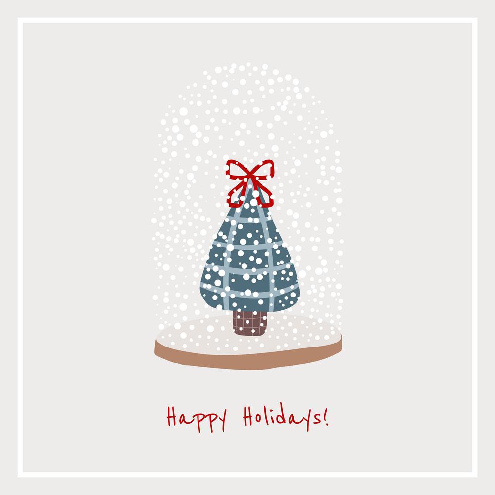 Modern corporate holiday cards with christmas tree, hare, gifts, background and copy space. Universal art templates.