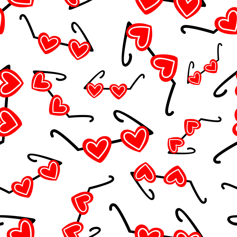 Seamless background with heart-shaped glasses. Pattern for Valentines Day. Vector illustration. Seamless background with heart-shaped glasses