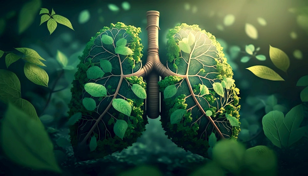 Leaves and branches in form of human lungs. Forest as lungs of planet concept. Generative AI.. Leaves and branches in form of human lungs. Forest as lungs of planet concept. Generative AI