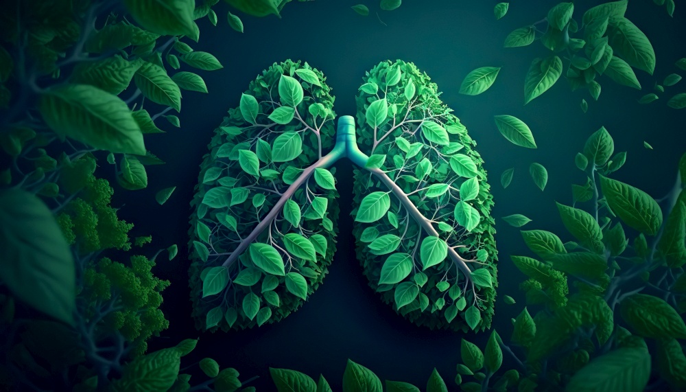 Leaves and branches in form of human lungs. Forest as lungs of planet concept. Generative AI.. Leaves and branches in form of human lungs. Forest as lungs of planet concept. Generative AI