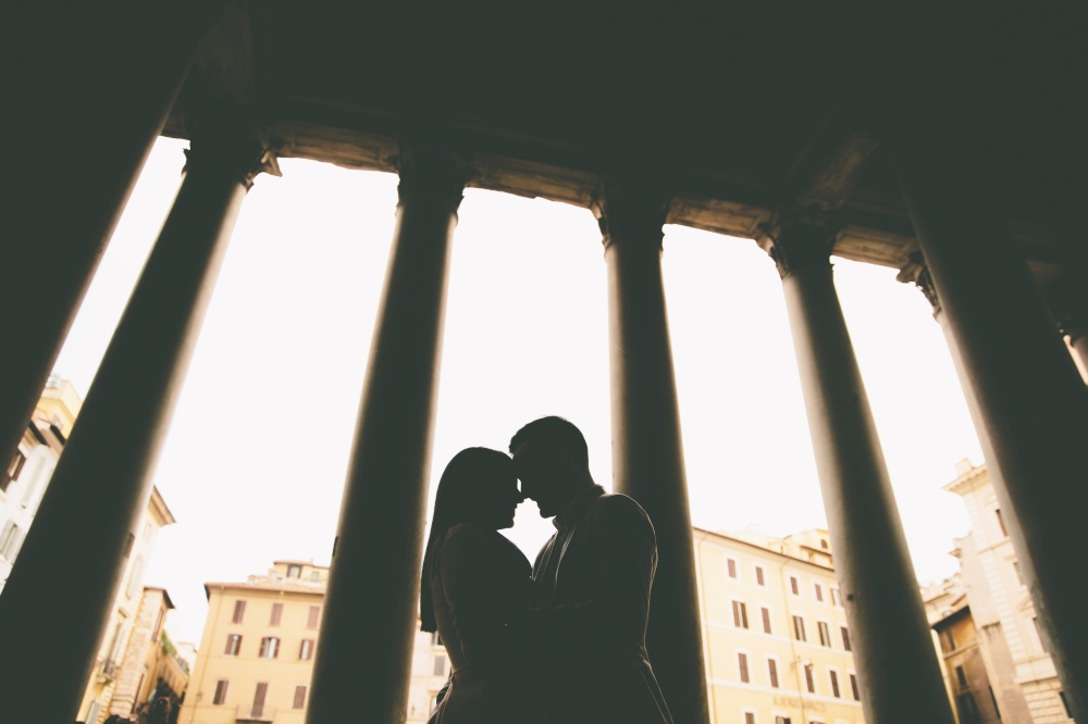 Loving couple in front of the Pantheon in Rome