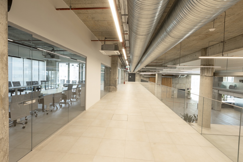 Interior of the big office space wallway