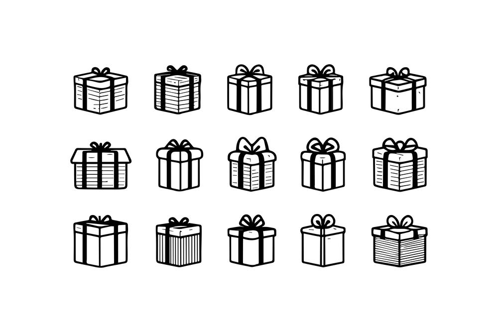 Black present box line icon set. Vector illustration design.