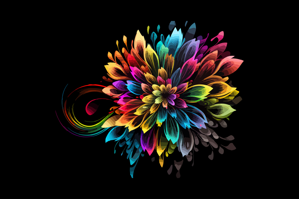 Abstract colorful rainbow flower on black background. Vector illustration desing.