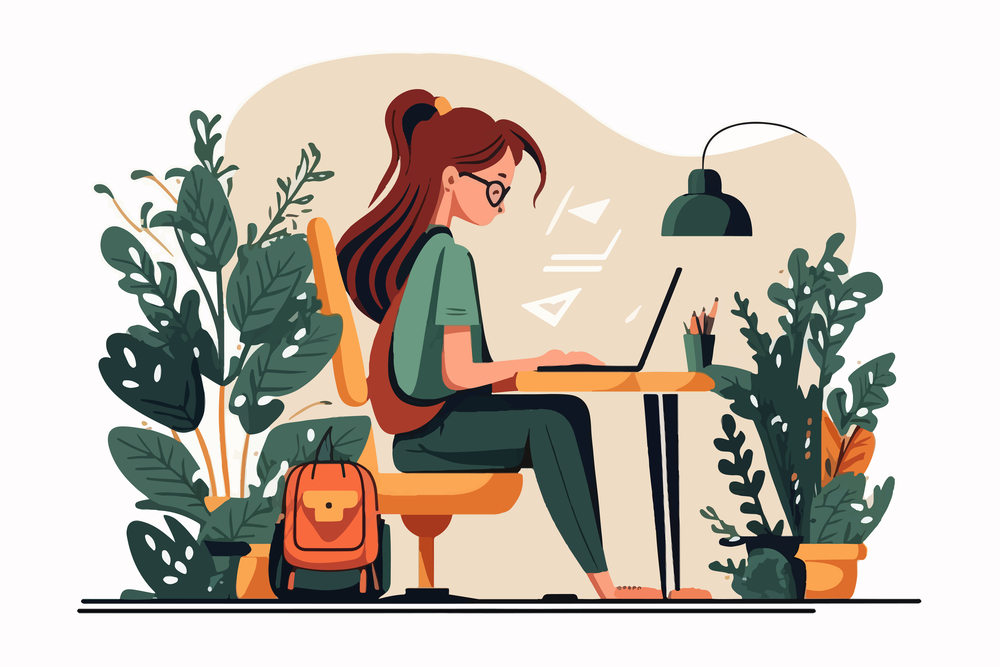 The girl is a freelancer. Vector illustration desing.