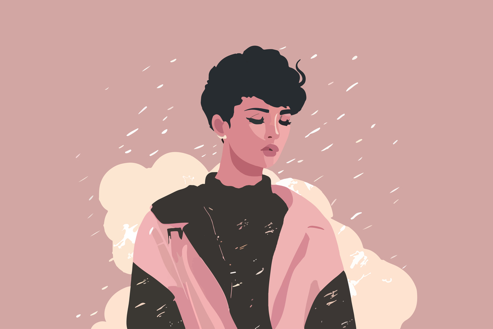 Woman in the rain. Vector illustration design.