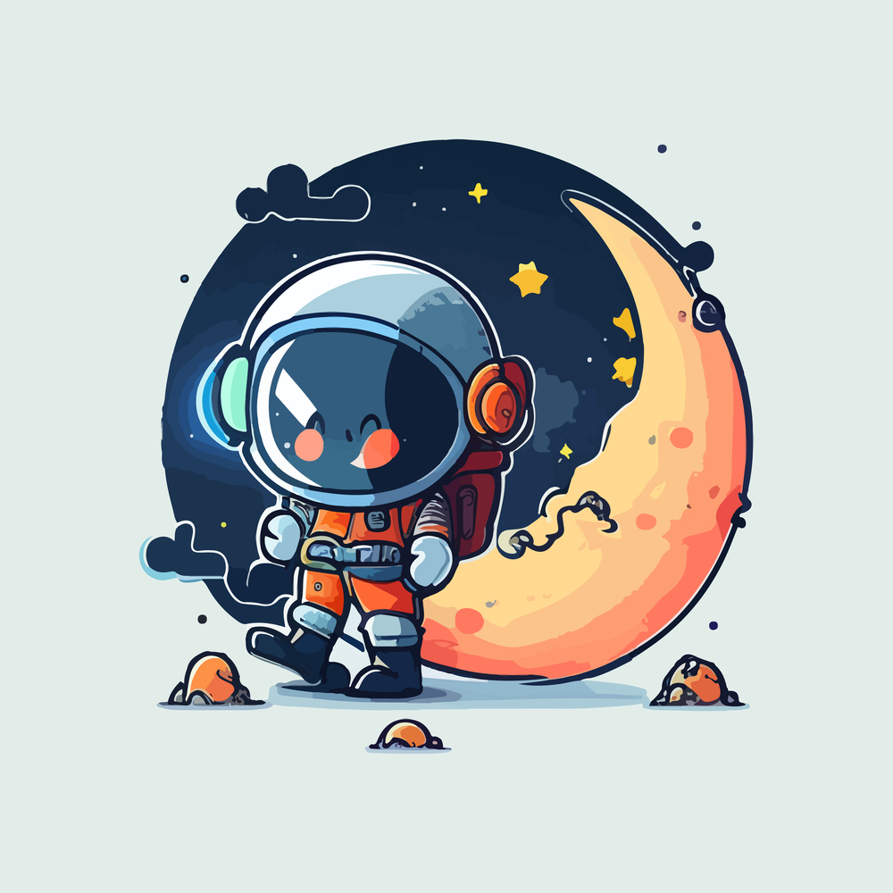 Cute Astronaut With Sickle Moon Cartoon. Vector illustration design.