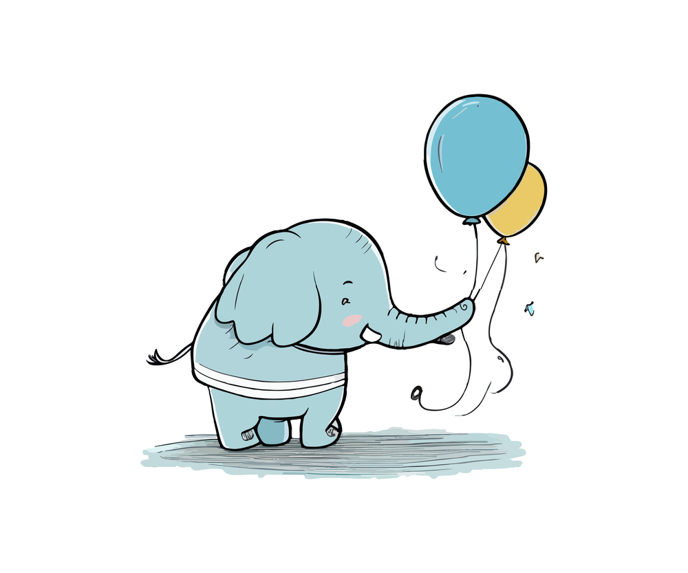 Elephant is holding blue and yellow balloons (symbol of Ukraine). Vector illustration design.