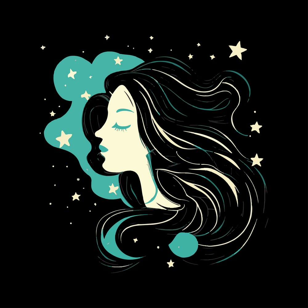 Beautiful woman character with stars in her hair. Vector illustration desing.