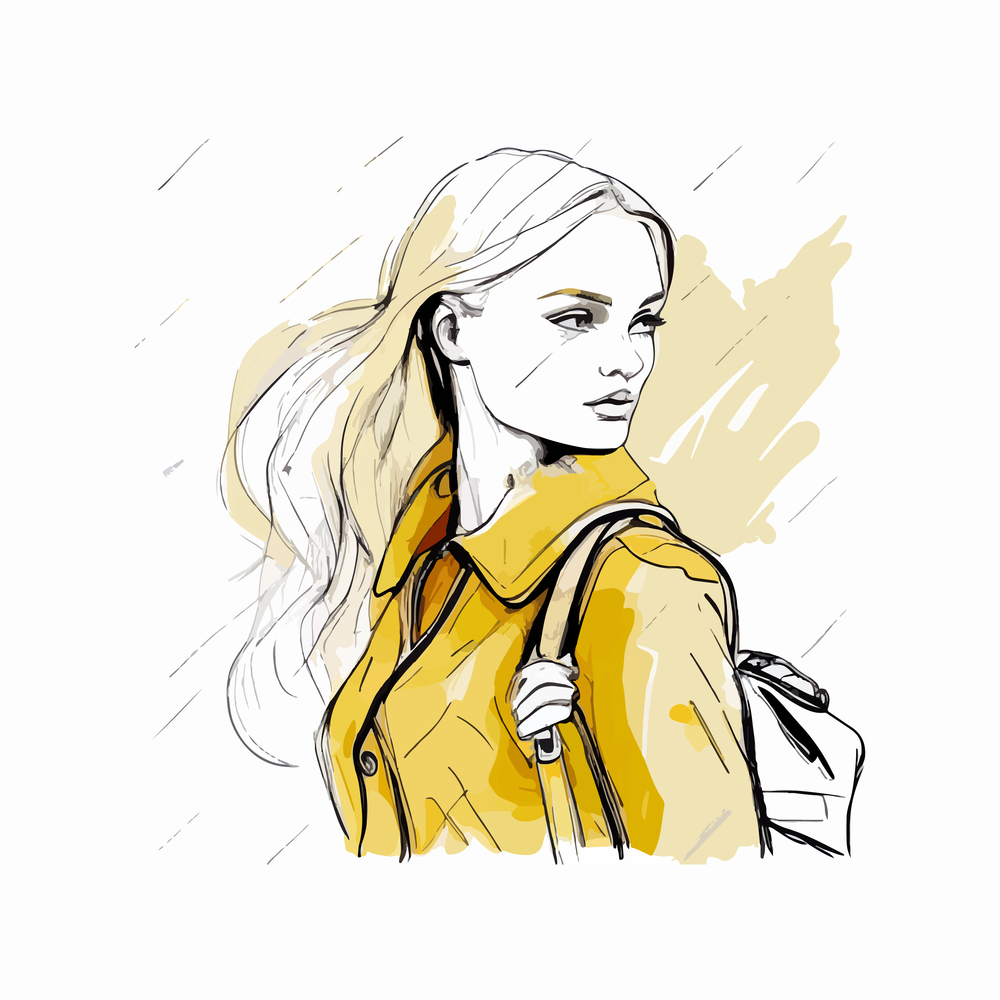 Beautiful young blonde hair woman with bag. Vector illustration desing.