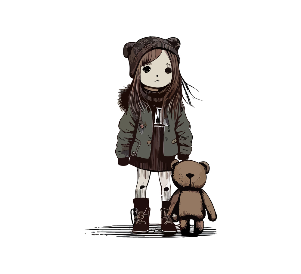 Grunge girl with teddy bear. Vector illustration desing.