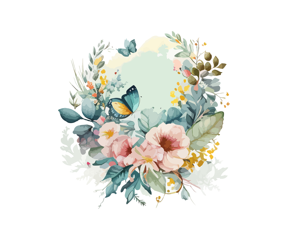 Watercolor floral wreath. Vector illustration design.