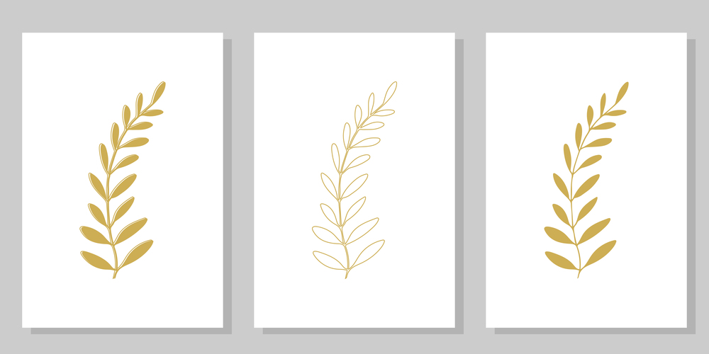 Set of creative minimalist paintings with botanical elements. For interior decoration, print and design