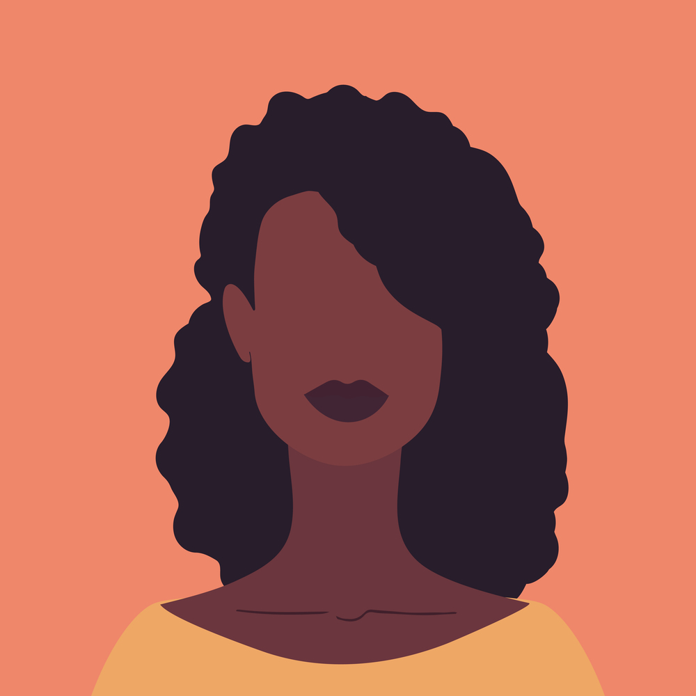 Abstract faceless portrait of a young African woman. Beauty and diversity. Vector illustration in flat style