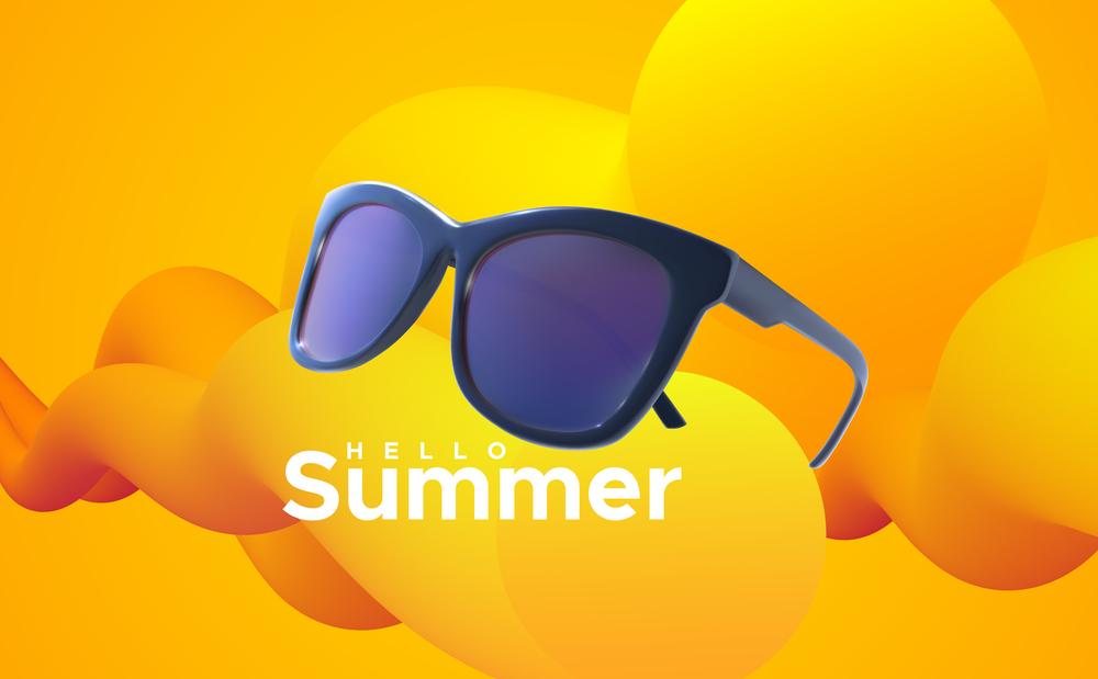 Hello Summer sign with sunglasses on abstract orange background
