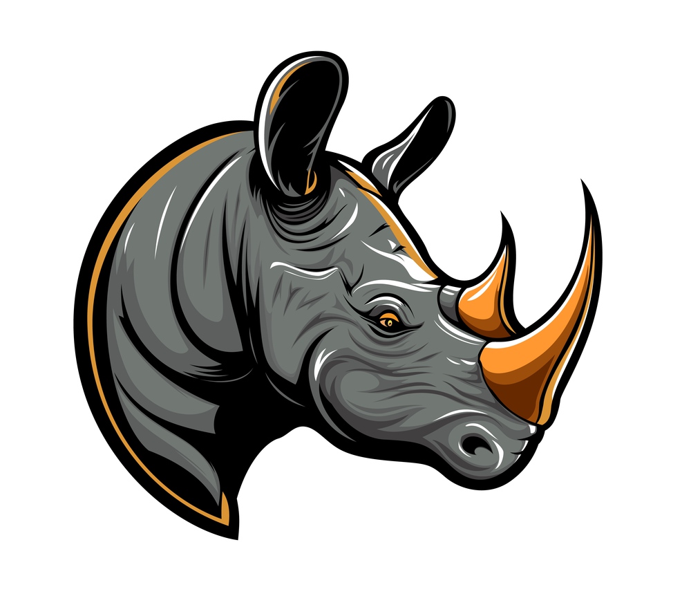Ai generated cartoon rhino animal mascot. Fierce and powerful rhinoceros symbol of protection, strength and determination. Wild African animal with tough skin and horn, emblem for sport club or zoo. Ai generated cartoon rhino animal mascot, emblem