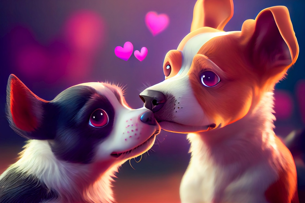 Two Dogs in Love. Romantic background.  Generative AI