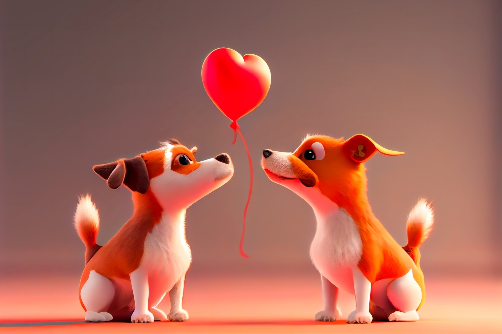 Two Dogs in Love. Romantic background.  Generative AI