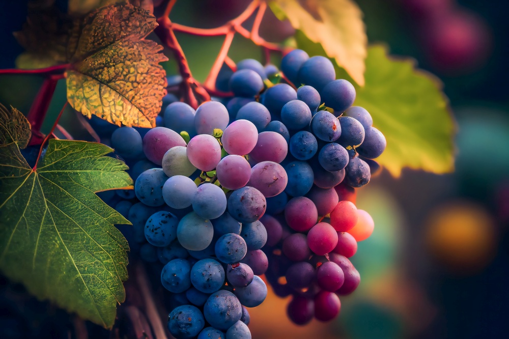 Ripe  Grapes In A Vineyard.  Generative AI