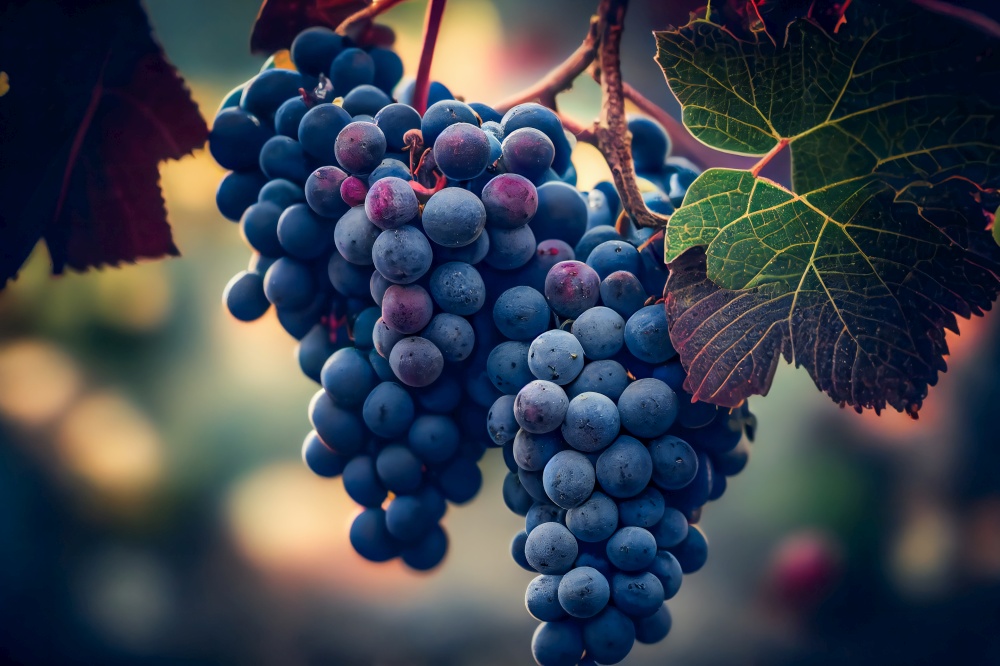 Ripe  Grapes In A Vineyard.  Generative AI